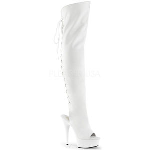 Platform Lace-Up Back Thigh High Heel Boots White